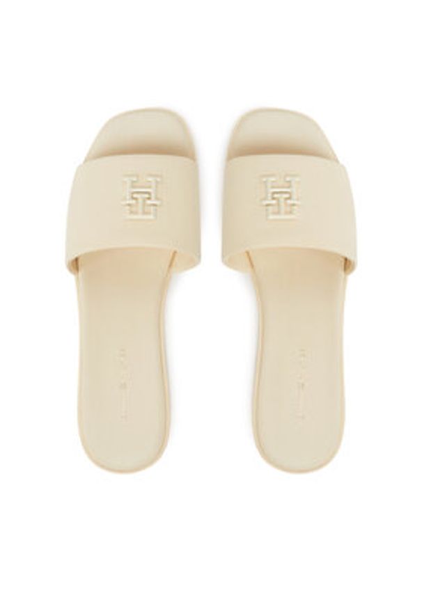 TOMMY HILFIGER - Tommy Hilfiger Klapki Th Logo Hardware Leather Mule FW0FW08806 Écru. Materiał: skóra