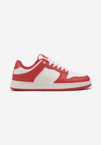 Born2be - Biało-Czerwone Sneakersy z Ekoskóry ze Sznurowaniem i Brokatem Hrelia. Kolor: biały. Materiał: jeans. Obcas: na płaskiej podeszwie