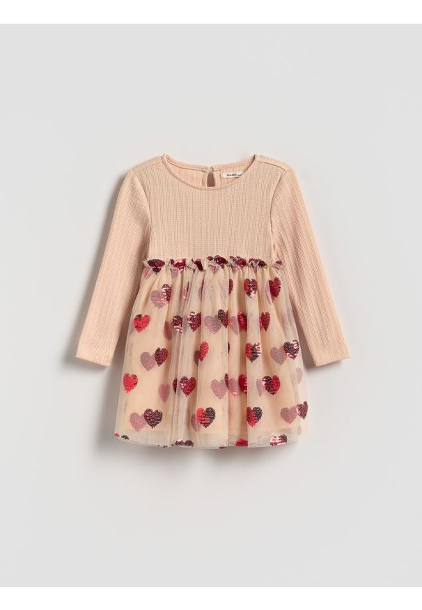 Reserved - Sukienka z cekinową aplikacją - wielobarwny. Materiał: dzianina. Wzór: aplikacja