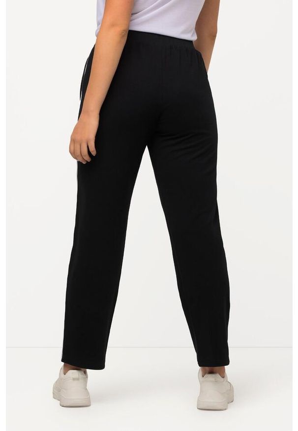 ULLA POPKEN - Damskie Spodnie dresowe elastyczny pas paski boczne. Kolekcja: plus size. Kolor: czarny. Materiał: bawełna, elastan, materiał. Wzór: paski