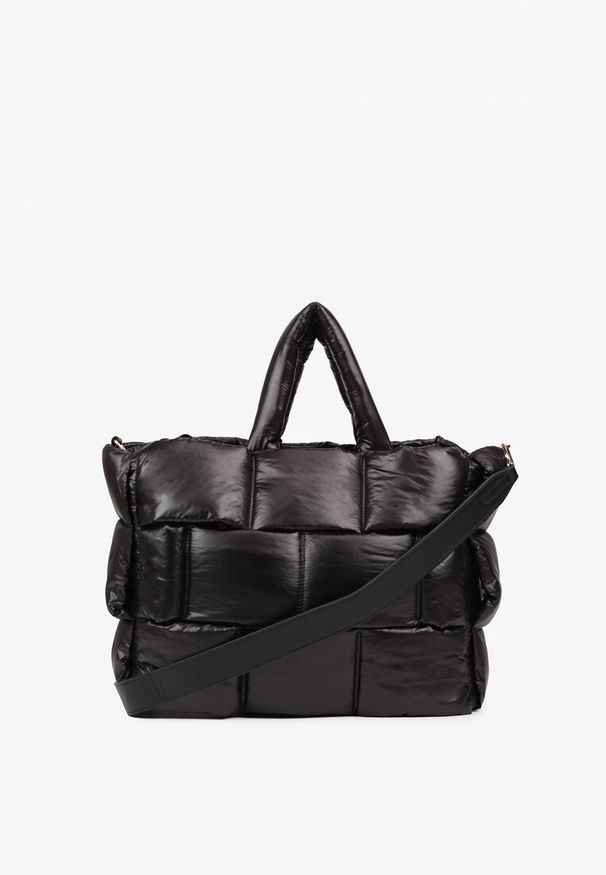 Born2be - Czarna Pikowana Torebka Shopperka z Efektem 3D Vamirre. Kolor: czarny. Materiał: pikowane. Styl: elegancki, casual