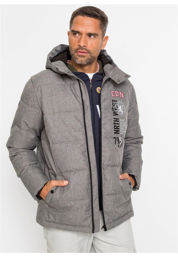 bonprix - Kurtka zimowa pikowana z kapturem. Typ kołnierza: kaptur. Kolor: szary. Sezon: zima
