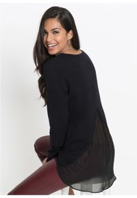Sweter z koszulową wstawką bonprix czarny. Kolor: czarny. Materiał: szyfon #6