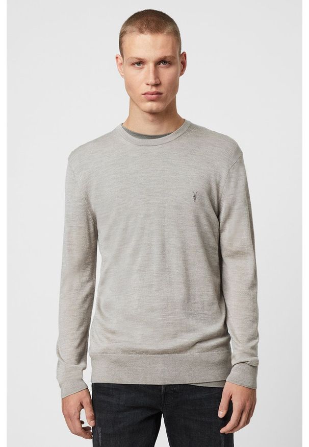 AllSaints - Sweter Mode Merino Crew. Kolor: szary. Materiał: dzianina. Długość rękawa: długi rękaw. Długość: długie