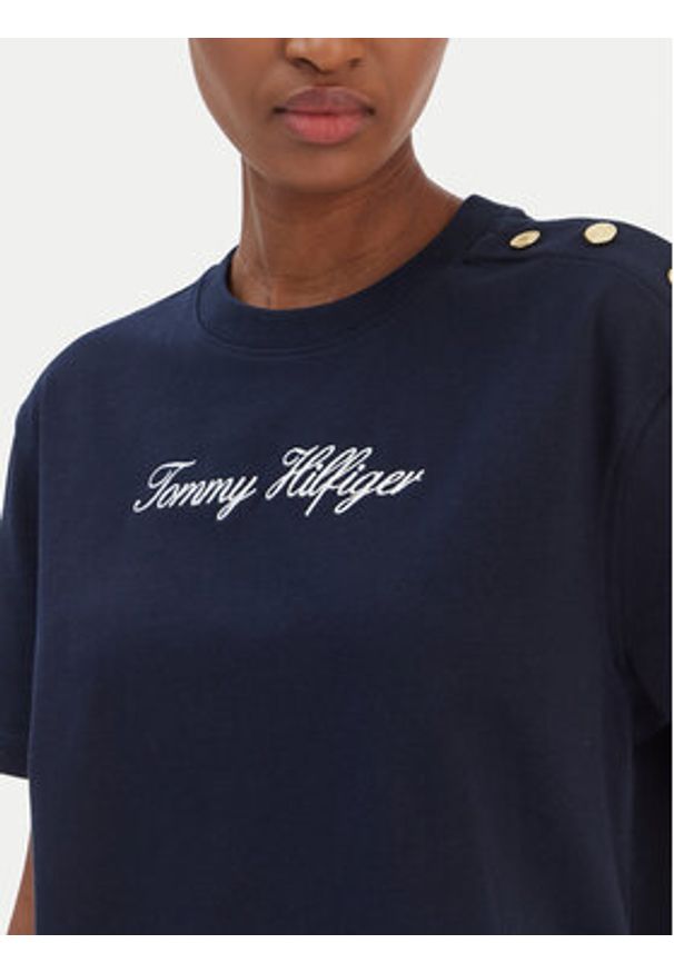TOMMY HILFIGER - Tommy Hilfiger T-Shirt Script WW0WW47819 Granatowy Regular Fit. Kolor: niebieski. Materiał: bawełna