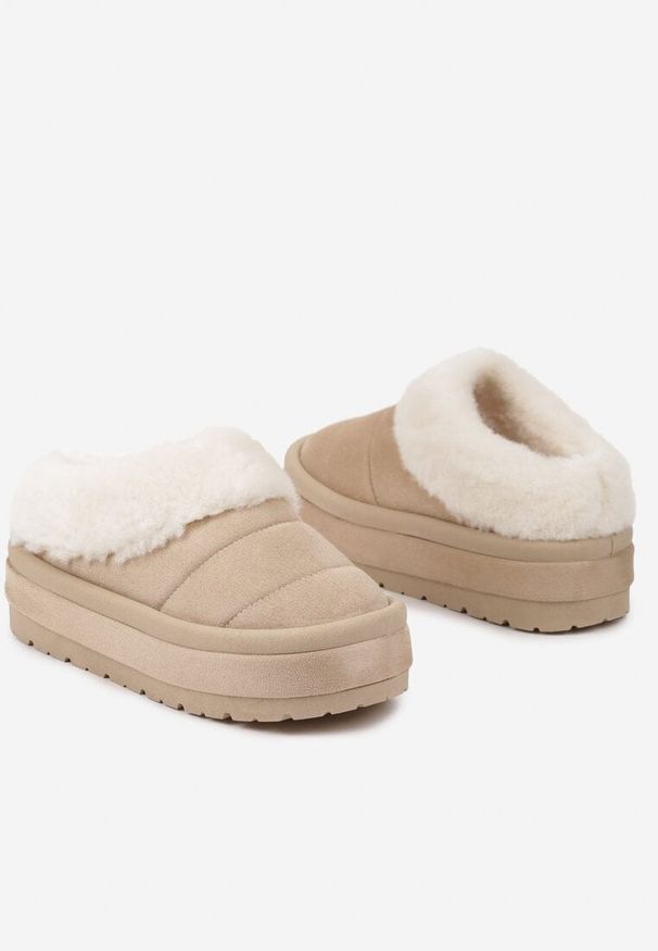 Born2be - Beżowe Śniegowce na Grubej Podeszwie z Futerkiem Lisinora. Okazja: na co dzień, na spacer. Kolor: beżowy. Materiał: futro. Sezon: zima. Styl: elegancki, casual
