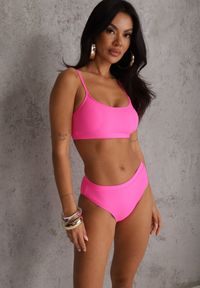 Renee - Fuksjowe Bikini Basic z Prążkowanego Materiału i Możliwością Regulacji Ramiączek Fyserola. Kolekcja: plus size. Kolor: różowy. Materiał: prążkowany, materiał #4