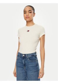 Tommy Jeans T-Shirt DW0DW20463 Beżowy Slim Fit. Kolor: beżowy. Materiał: bawełna #1