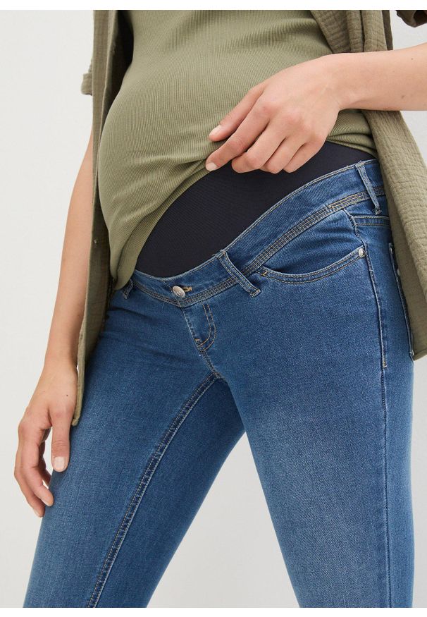 bonprix - Dżinsy ciążowe, skinny. Kolekcja: moda ciążowa. Kolor: niebieski