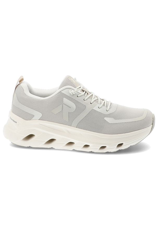 Sneakersy damskie Rieker, nowoczesna forma z lekkiej oddychającej cholewki zapewniająca wygodę amortyzowana podeszwa sportowy charakter, szare, W3504. Okazja: na co dzień. Zapięcie: sznurówki. Kolor: szary. Materiał: materiał. Szerokość cholewki: normalna