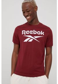 Reebok t-shirt bawełniany kolor bordowy z nadrukiem. Kolor: czerwony. Materiał: bawełna. Wzór: nadruk