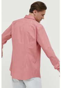 Hugo - HUGO koszula męska kolor różowy slim z kołnierzykiem klasycznym. Typ kołnierza: kołnierzyk klasyczny. Kolor: różowy. Materiał: tkanina. Styl: klasyczny #4