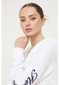 Hollister Co. bluza damska kolor biały z kapturem z aplikacją. Typ kołnierza: kaptur. Kolor: biały. Wzór: aplikacja #2