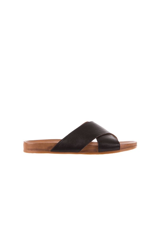 Klapki Bayla-163 17-183 Black, Czarny, Skóra naturalna. Okazja: na co dzień. Kolor: czarny. Materiał: skóra. Wzór: paski. Sezon: lato. Styl: casual