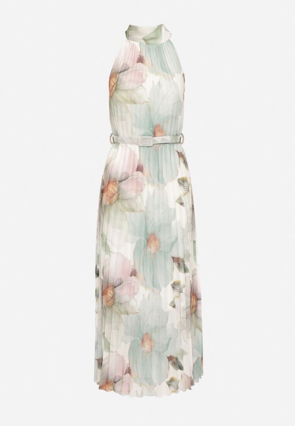 Born2be - Zielona Sukienka z Plisami Wiązaniem i Paskiem z Klamrą Nitenna. Okazja: na co dzień, na imprezę. Kolor: zielony. Długość rękawa: bez rękawów. Typ sukienki: rozkloszowane. Styl: casual, elegancki, klasyczny