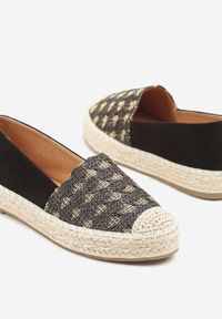 Born2be - Czarne Espadryle z Plecionym Sznurkiem i Geometrycznym Wzorem Sdivira. Okazja: na co dzień. Kolor: czarny. Materiał: jeans. Wzór: geometria. Obcas: na obcasie. Styl: casual, elegancki. Wysokość obcasa: niski #3