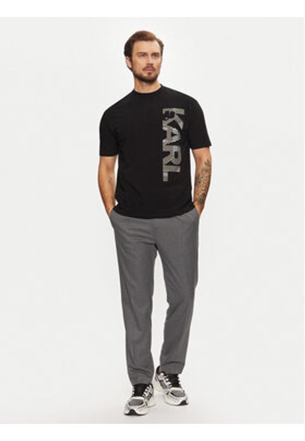 Karl Lagerfeld - KARL LAGERFELD T-Shirt 755198 551221 Czarny Regular Fit. Typ kołnierza: dekolt w karo. Kolor: czarny. Materiał: bawełna