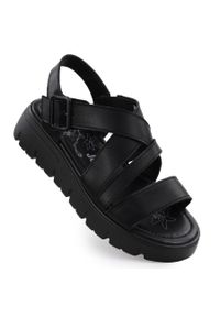 Skórzane sandały damskie na podwyższeniu rzymianki czarne Jezzi 8716. Kolor: czarny. Materiał: skóra ekologiczna #1