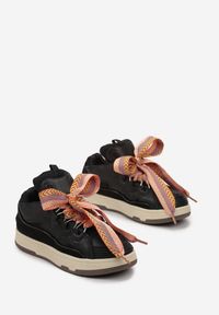 Renee - Czarne Sneakersy z Dekoracyjnym Sznurowaniem i Wstawką na Języku Cristen. Kolor: czarny #4