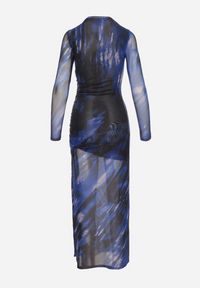 Born2be - Czarno-Granatowa Dopasowana Sukienka Długa z Siateczki z Rozcięciem na Boku Nethys. Kolor: czarny. Materiał: wiskoza. Styl: elegancki. Długość: maxi #6