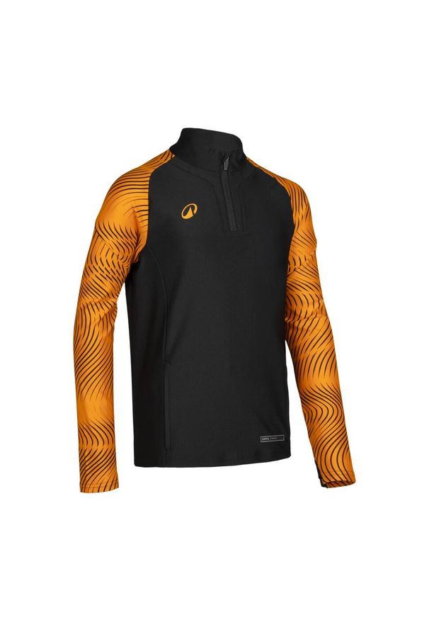 KIPSTA - Bluza piłkarska na krótki suwak dla dzieci Kipsta Viralto Wavy Club. Kolor: wielokolorowy, pomarańczowy, czarny. Materiał: materiał, poliester, elastan. Długość: krótkie. Sport: piłka nożna