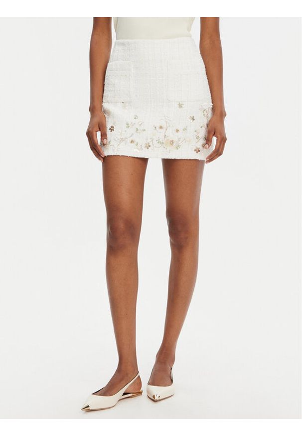 Elisabetta Franchi Spódnica mini GO-108-52E2-V400 Écru Regular Fit. Materiał: syntetyk