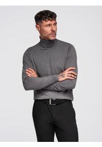 Ombre Clothing - Jednokolorowy męski dzianinowy golf z wiskozą – szary melanż V2 - Rozmiar: S. Okazja: na co dzień. Typ kołnierza: golf. Kolor: szary. Materiał: dzianina, wiskoza. Wzór: melanż. Styl: casual, klasyczny