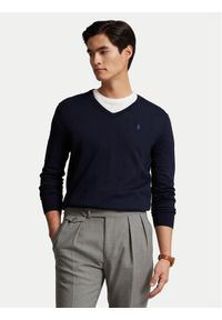 Polo Ralph Lauren Sweter Ls Sf Vn Pp 710670789004 Granatowy Slim Fit. Typ kołnierza: polo. Kolor: niebieski. Materiał: bawełna