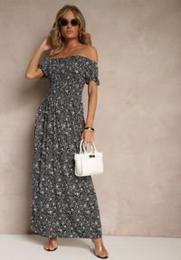 Renee - Czarna Kwiatowa Sukienka z Bufiastymi Rękawami Lumorelle. Okazja: na co dzień. Kolor: czarny. Wzór: kwiaty. Styl: klasyczny, elegancki, casual #4