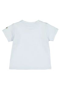 MONCLER KIDS - Jasnoniebieska koszulka z logo 0-3 lat. Kolor: niebieski. Materiał: bawełna. Wzór: aplikacja, paski. Sezon: lato. Styl: klasyczny, młodzieżowy