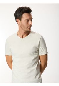Reserved - T-shirt regular fit z lnem - złamana biel. Materiał: len