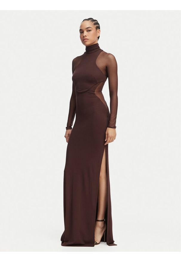 Elisabetta Franchi Sukienka wieczorowa AB-R22-62E2-V600 Brązowy Slim Fit. Kolor: brązowy. Materiał: wiskoza. Styl: wizytowy