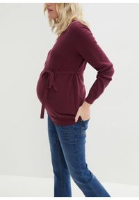 bonprix - Sweter ciążowy z 100% bawełny, z wiązanym paskiem. Kolekcja: moda ciążowa. Kolor: fioletowy. Materiał: bawełna #3