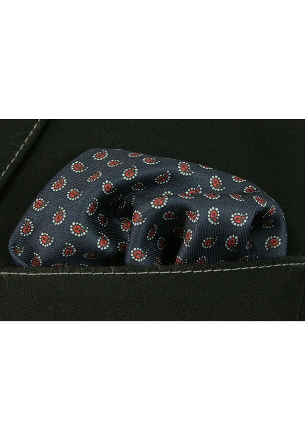 Granatowa Elegancka Męska Poszetka -EM Men's Accessories- Delikatny Wzór. Kolor: niebieski. Materiał: mikrofibra