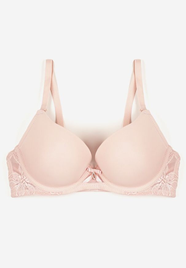 Renee - Jasnoróżowy Biustonosz Push-Up z Gładkim Wykończeniem Sanelis. Kolor: różowy. Materiał: dzianina. Rodzaj stanika: push-up. Wzór: gładki