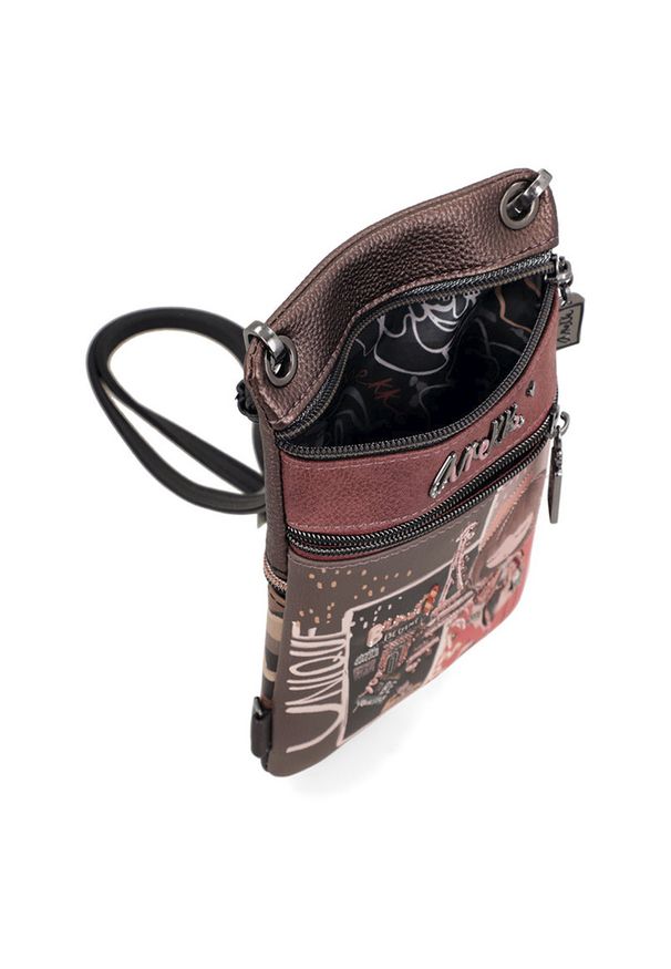 Torebka damska Anekke, mała we wzorki z regulowanym paskiem na telefon, beżowa, 41803-905. Kolor: brązowy. Styl: elegancki. Rodzaj torebki: na ramię