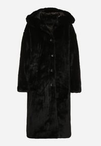 Born2be - Czarny Płaszcz Pluszowy z Kapturem Zereta. Okazja: na co dzień, na imprezę. Typ kołnierza: kaptur. Kolor: czarny. Materiał: jeans. Długość rękawa: długi rękaw. Długość: długie. Sezon: jesień, wiosna. Styl: casual, elegancki #2