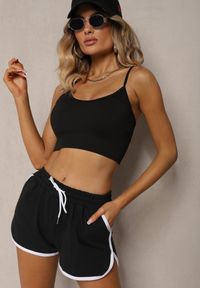 Renee - Czarne Szorty Dresowe z Dodatkiem Bawełny High Waist Wykończone Lamówką Mivorina. Stan: podwyższony. Kolor: czarny. Materiał: bawełna, dresówka. Długość: krótkie. Styl: sportowy, elegancki