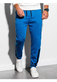 Ombre Clothing - Spodnie męskie dresowe joggery P920 - niebieskie - XXL. Kolor: niebieski. Materiał: dresówka