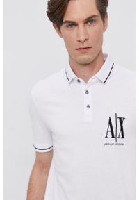 Armani Exchange Polo męskie kolor biały z aplikacją. Okazja: na co dzień. Typ kołnierza: polo. Kolor: biały. Materiał: dzianina. Długość: krótkie. Wzór: aplikacja. Styl: casual #3