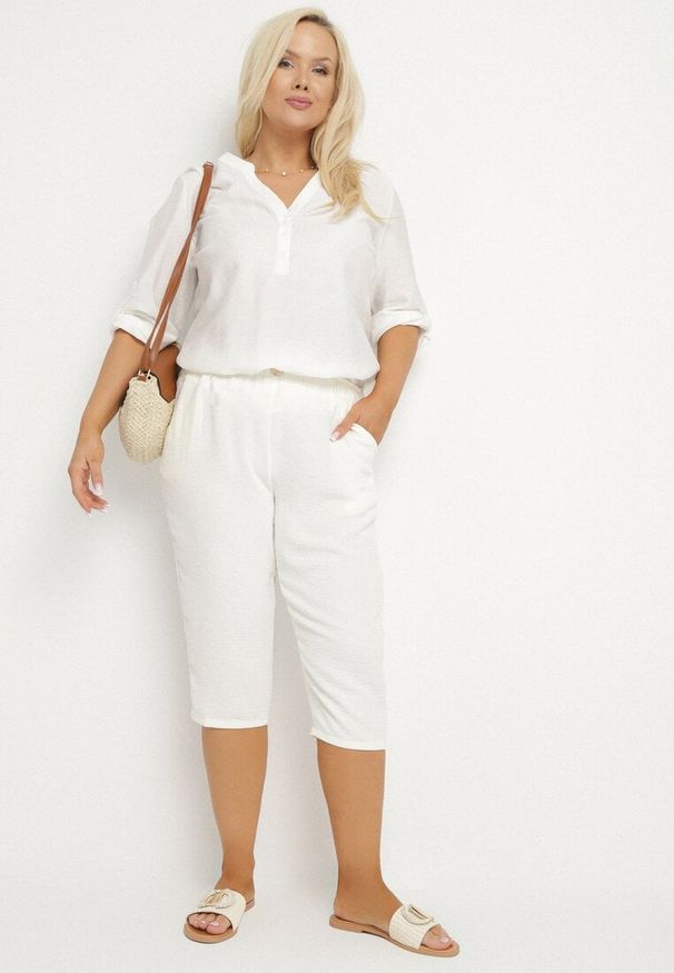 Born2be - Jasnobeżowe Spodnie z Gumką w Pasie 7/8 Tenimira. Okazja: na spacer, na co dzień. Kolekcja: plus size. Kolor: beżowy. Styl: klasyczny, elegancki, casual