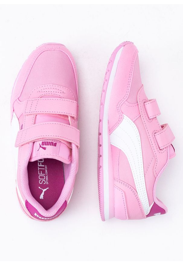 Sneakersy dziecięce różowa Puma ST Runner V3 NL V Ps. Okazja: na uczelnię. Kolor: różowy. Materiał: skóra ekologiczna, guma. Szerokość cholewki: normalna. Wzór: aplikacja