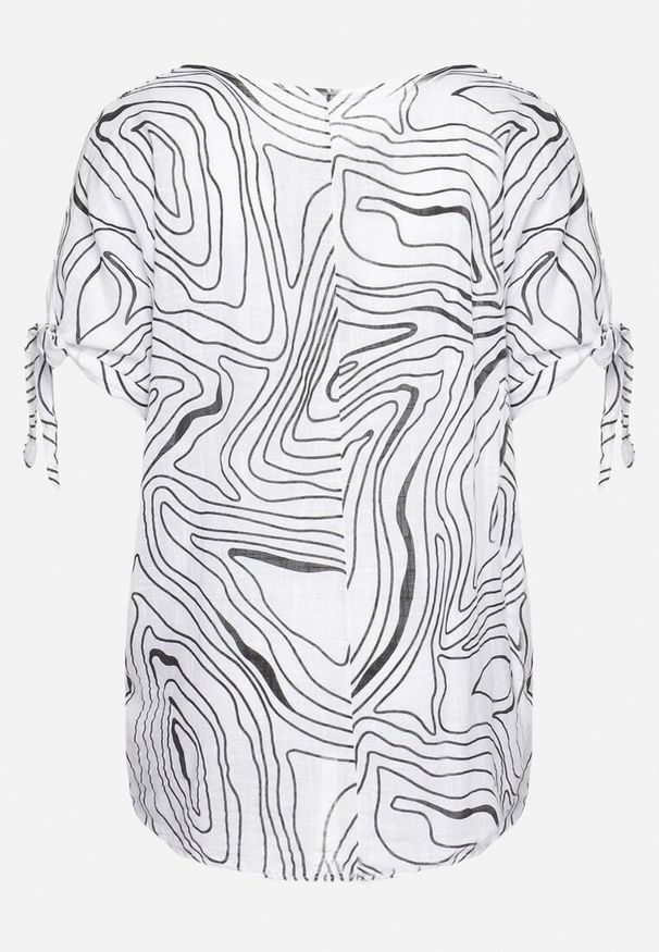 Born2be - Biała Bluzka z Ozdobnym Wiązaniem przy Rękawach Fialia. Okazja: na co dzień, na spotkanie biznesowe, do pracy. Kolekcja: plus size. Kolor: biały. Materiał: jeans. Styl: biznesowy, elegancki, casual