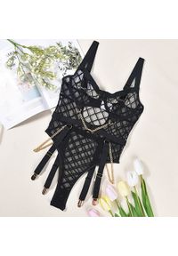 Intica - Body z koronką i elastycznymi paskami na romantyczny wieczór Petranka. Kolor: czarny. Materiał: koronka. Wzór: koronka #7