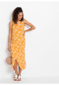 Długa sukienka z dłuższymi bokami bonprix żółto-pomarańczowy w roślinny wzór. Kolor: żółty. Wzór: kwiaty. Długość: maxi #3