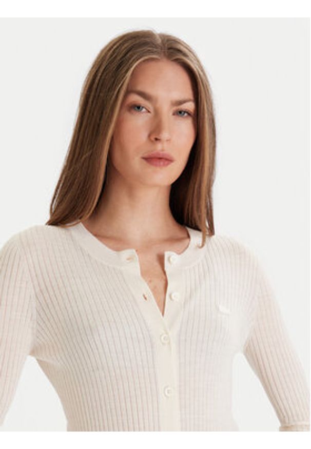 Lacoste Kardigan AF4141 Écru Slim Fit. Materiał: wełna