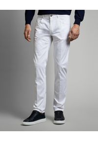 FAY - Białe spodnie Slim. Kolor: biały. Materiał: bawełna, tkanina. Wzór: aplikacja. Styl: klasyczny