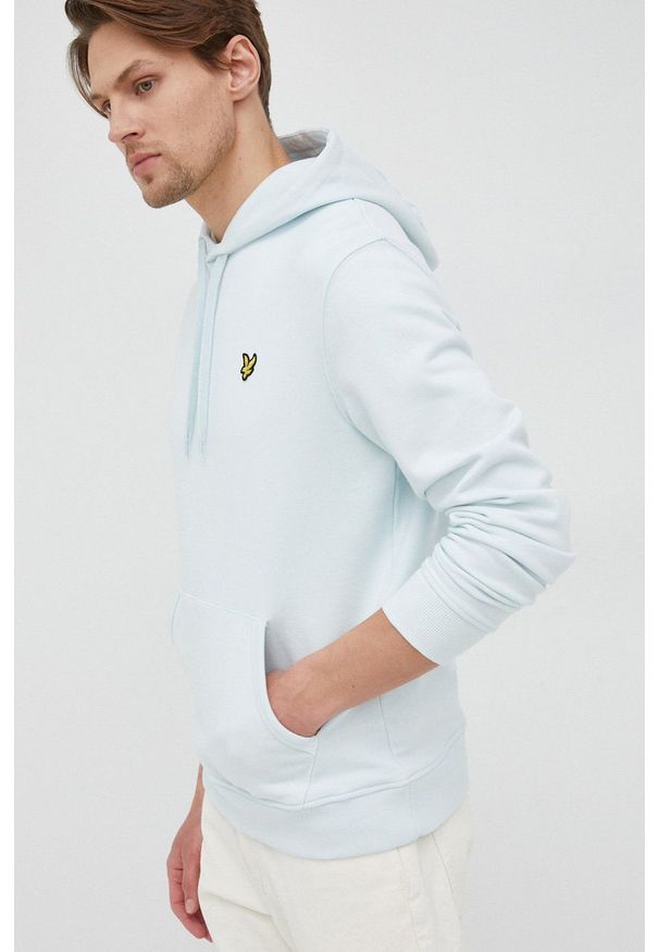 Lyle & Scott bluza bawełniana męska kolor turkusowy z kapturem gładka. Typ kołnierza: kaptur. Kolor: turkusowy. Materiał: bawełna. Wzór: gładki