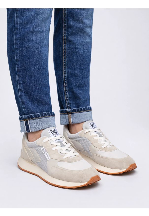 Big-Star - Sneakersy męskie ze skóry naturalnej szare RR174374 902. Okazja: na co dzień. Kolor: szary. Materiał: skóra. Szerokość cholewki: normalna