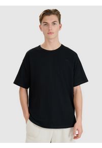 4f - 4F T-shirt oversize gładki uniseks - czarny L. Okazja: na co dzień. Kolor: czarny. Materiał: dzianina, jersey, bawełna. Długość rękawa: krótki rękaw. Długość: krótkie. Wzór: gładki. Styl: casual, klasyczny, sportowy #1